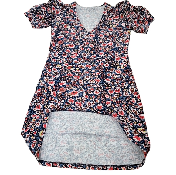 Boden V-neck Floral Mini Dress Cotton Short Puff Sleeves  Blue Red Women’s 8L - Picture 8 of 17